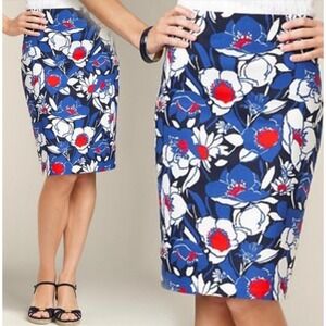 Talbots Petites Floral Print Cotton Blend Skirt Cobalt Red White 4P‎
